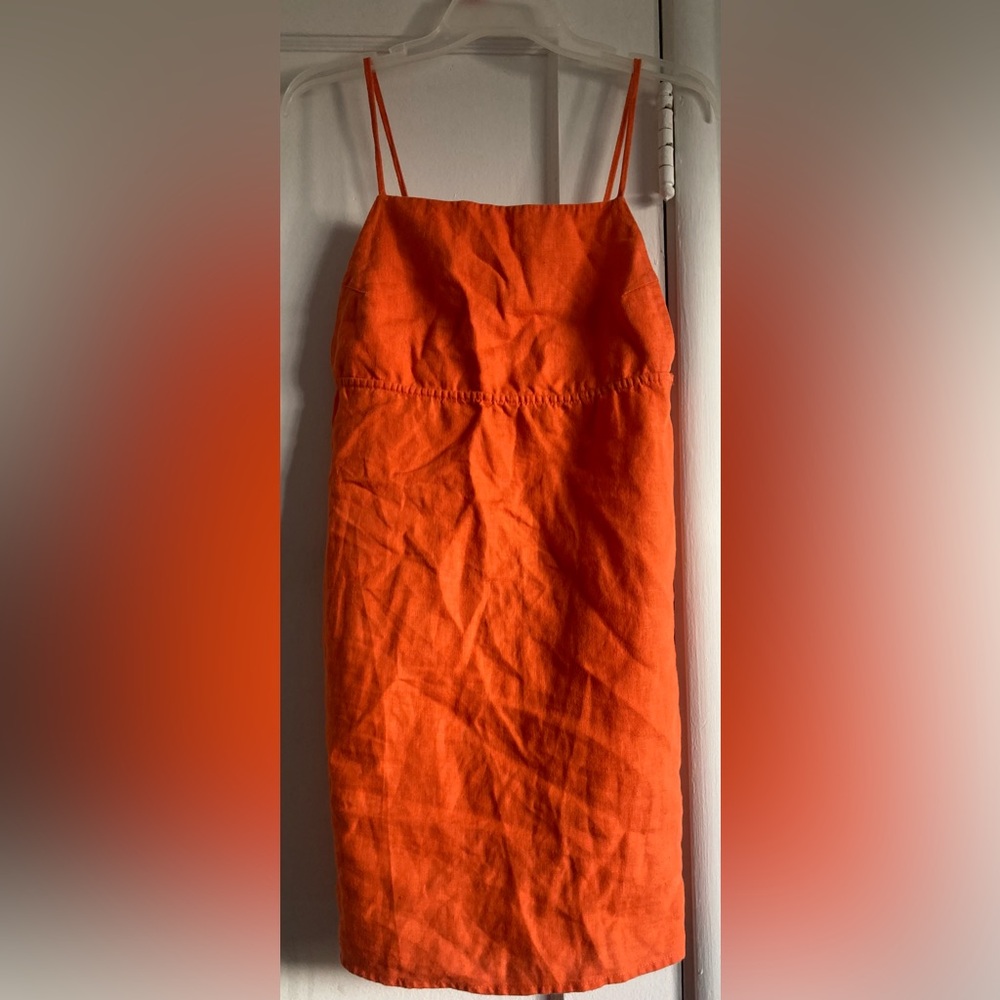 Reformation Orange Ruched Pencil Midi Dress